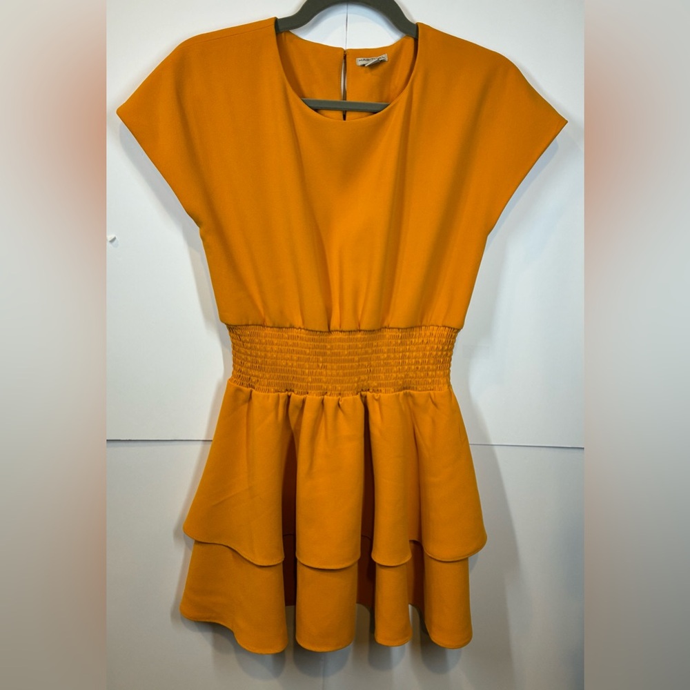 Habitual Mustard Yellow Smocked-Waist Tiered Ruffle Girls Dress Size 12